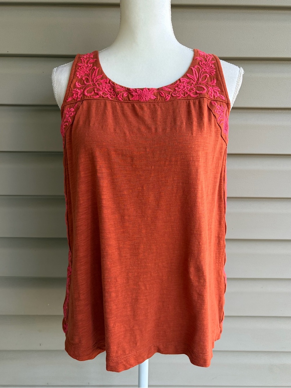 •J.Jill• Burnt Orange Embroidered Sleeveless  Boho Top - Size Small